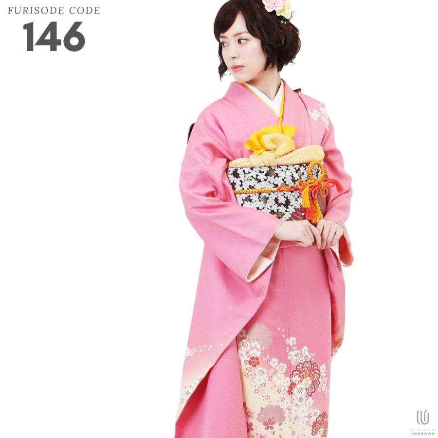 対応身長150cm〜165cm】【正絹】成人式レンタル振袖フルセット-146 花 