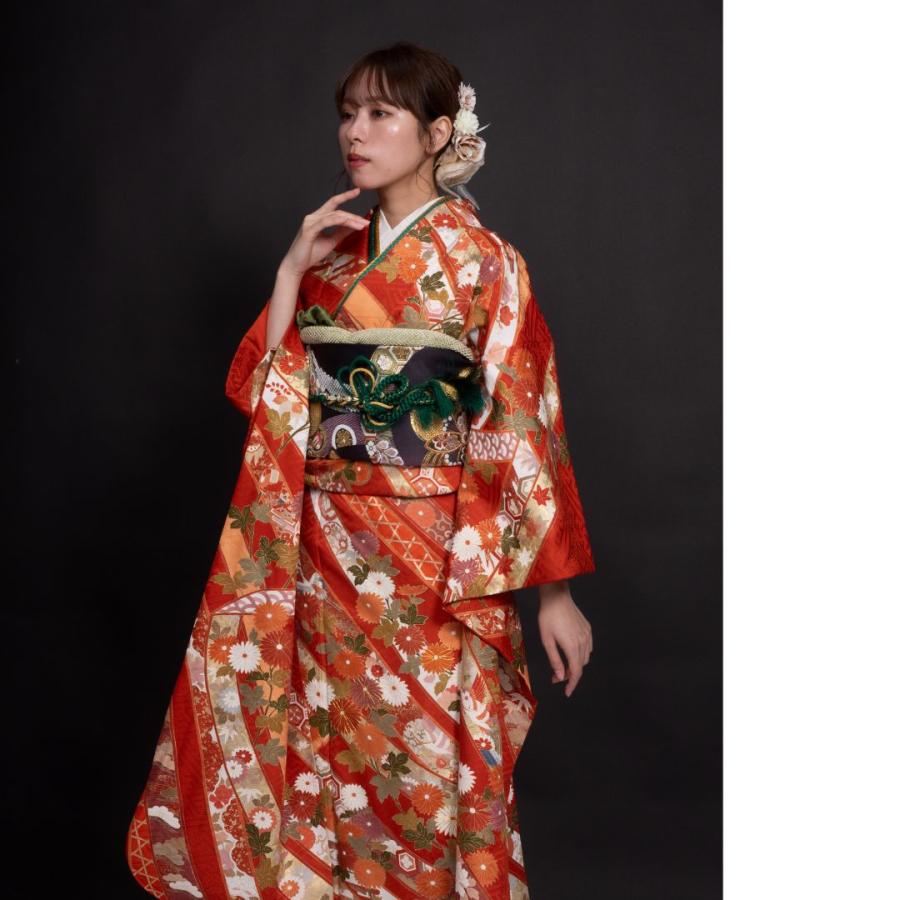 対応身長150cm〜165cm】【正絹】成人式レンタル振袖フルセット-259 花