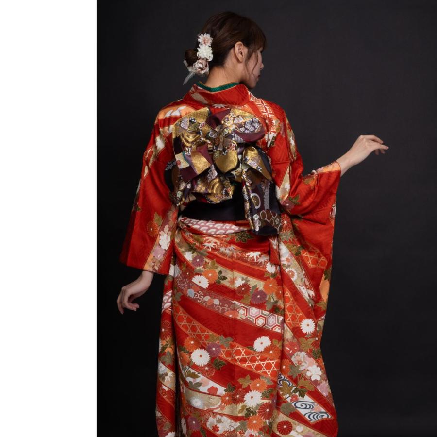 対応身長150cm〜165cm】【正絹】成人式レンタル振袖フルセット-259 花