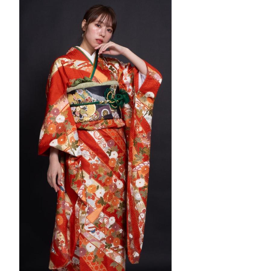 対応身長150cm〜165cm】【正絹】成人式レンタル振袖フルセット-259 花