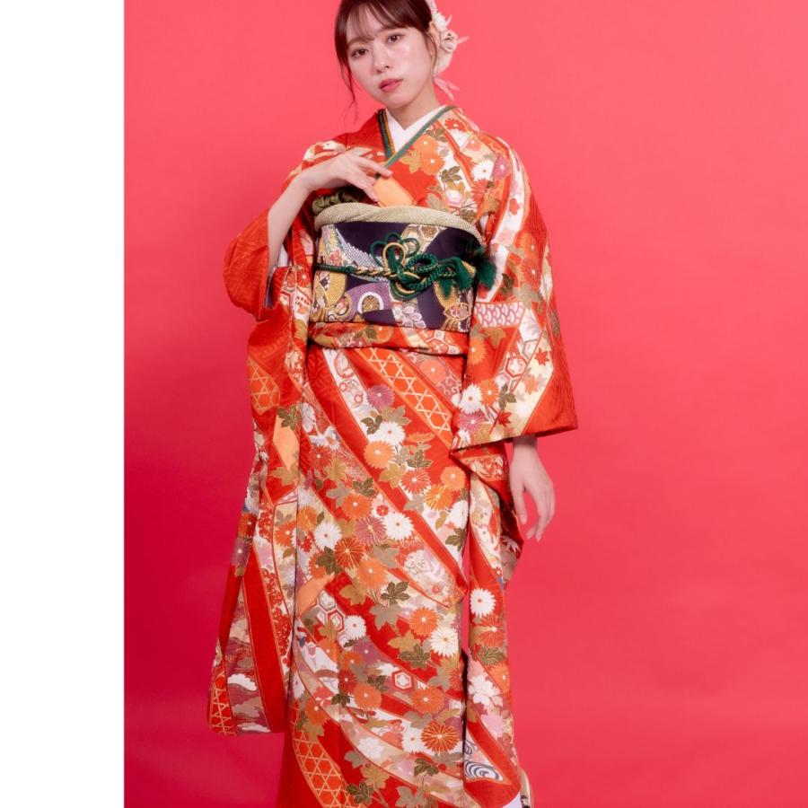 豪華振袖・正絹 対応身長150cm〜165cm】【正絹】成人式レンタル振袖フルセット-259 花