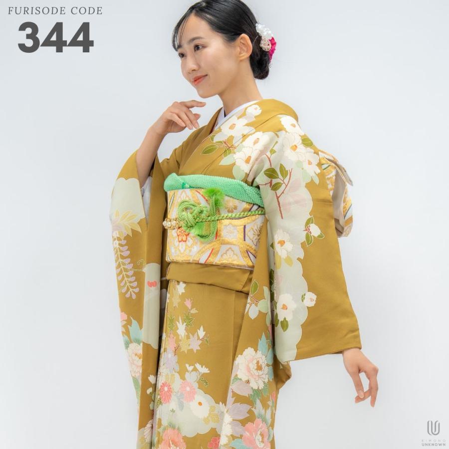 対応身長155cm〜170cm】【正絹】成人式レンタル振袖フルセット-344 花 