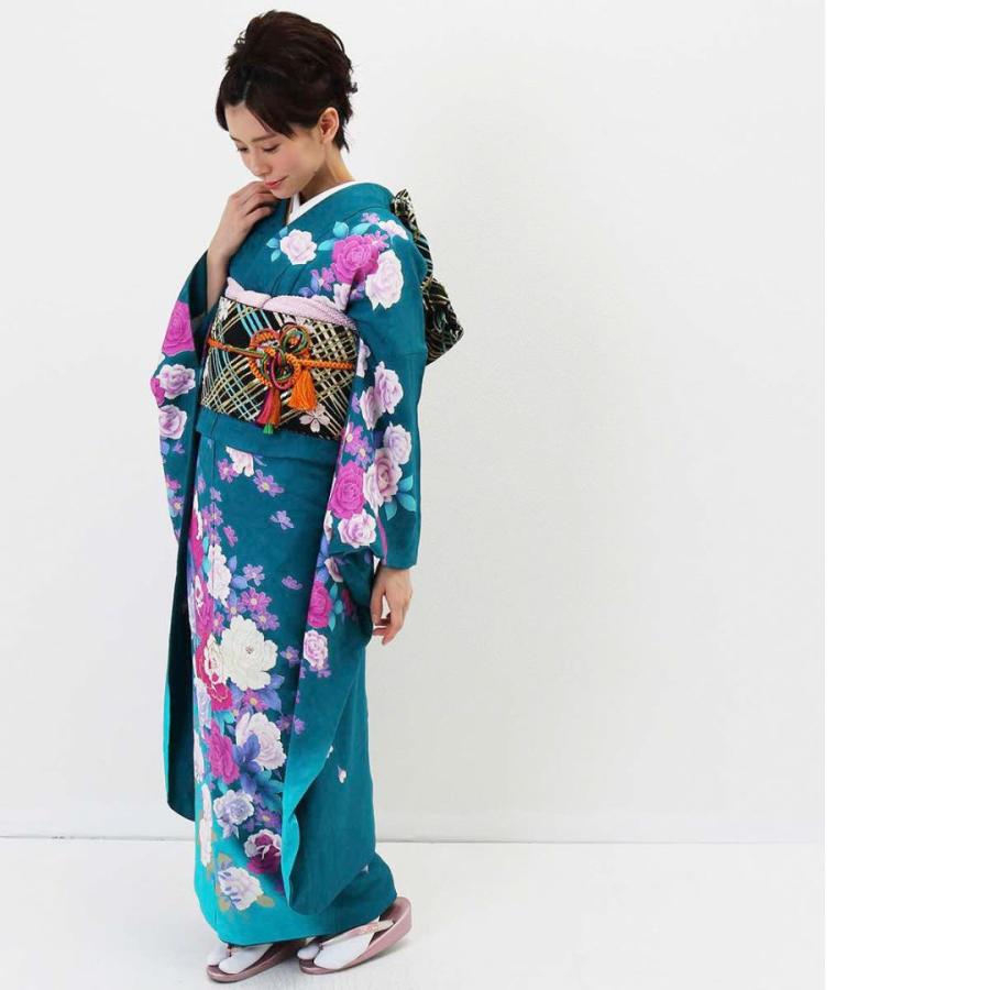 対応身長155cm〜170cm】【正絹】成人式レンタル振袖フルセット-401 花