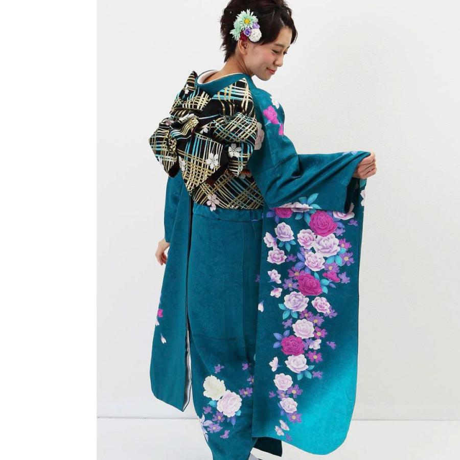 対応身長155cm〜170cm】【正絹】成人式レンタル振袖フルセット-401 花