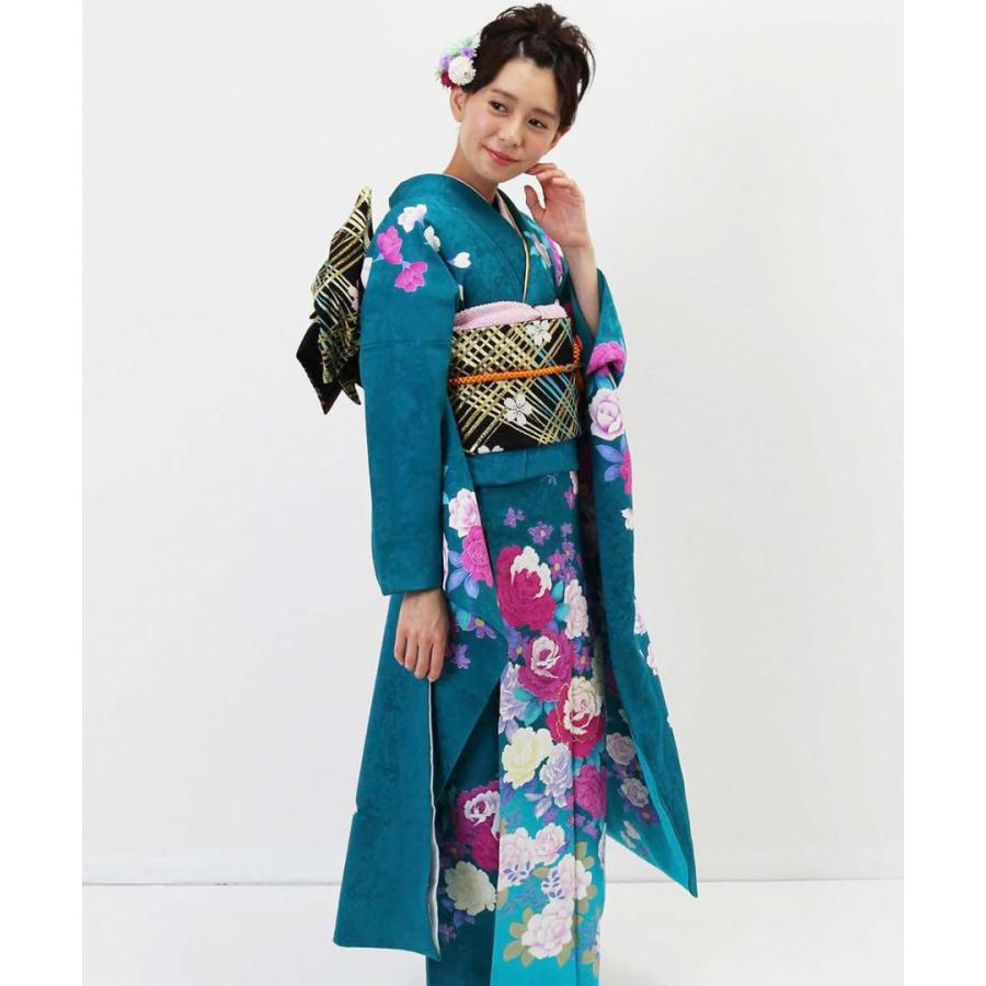 対応身長155cm〜170cm】【正絹】成人式レンタル振袖フルセット-401 花