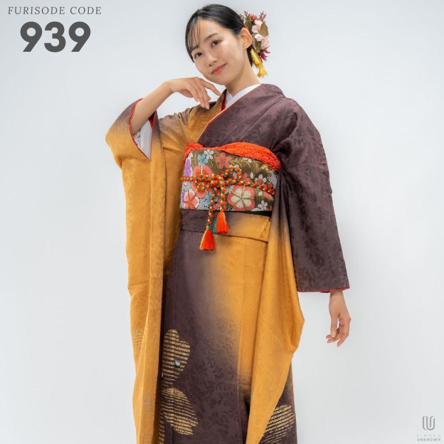145~155cmぐらいの方が適応サイズ　振袖フルセット 対応身長155cm〜170cm】成人式レンタル振袖フルセット-939 花柄 レトロ
