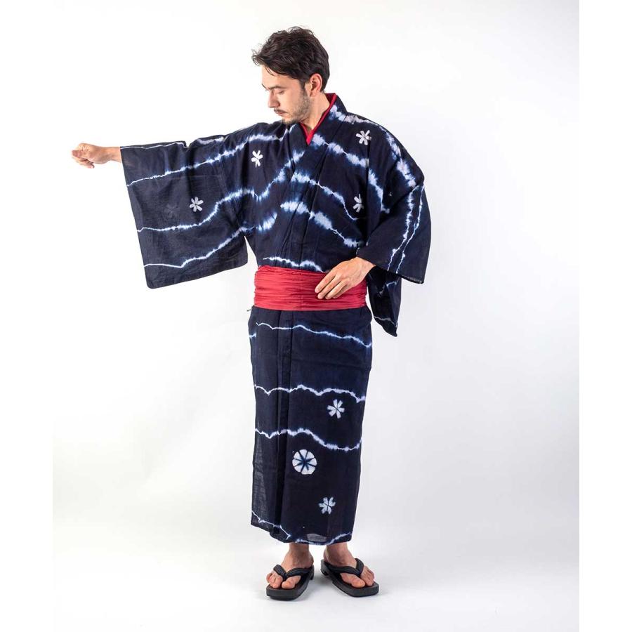 浴衣 メンズ/送料無料/浴衣+帯+下駄+腰紐/優華壇 絵羽絞り浴衣お仕立て上がりメンズ浴衣4点セットの画像