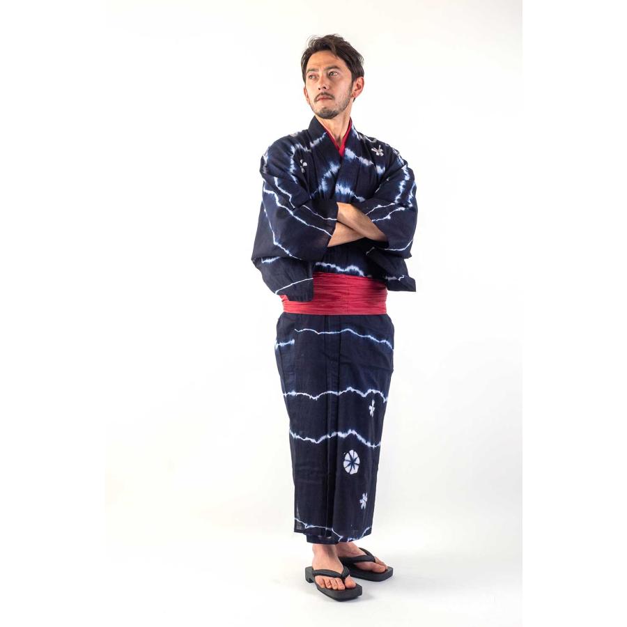 浴衣 メンズ/送料無料/浴衣+帯+下駄+腰紐/優華壇 絵羽絞り浴衣お仕立て上がりメンズ浴衣4点セットの画像