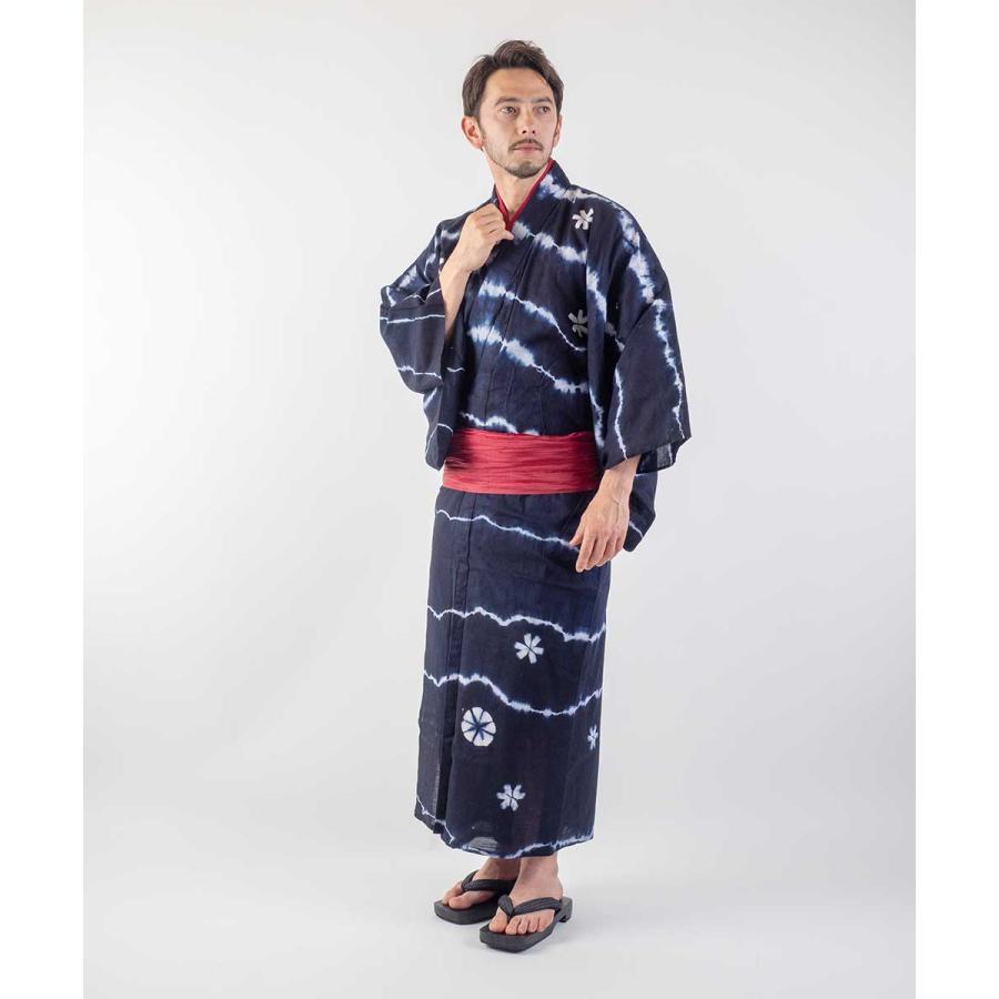 浴衣 メンズ/送料無料/浴衣+帯+下駄+腰紐/優華壇 絵羽絞り浴衣お仕立て上がりメンズ浴衣4点セットの画像