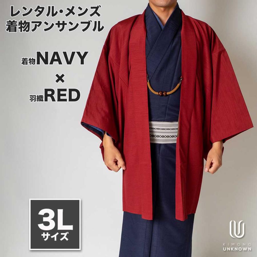 レンタル】メンズ着物アンサンブル【対応身長180cm〜190cm】【 3L 