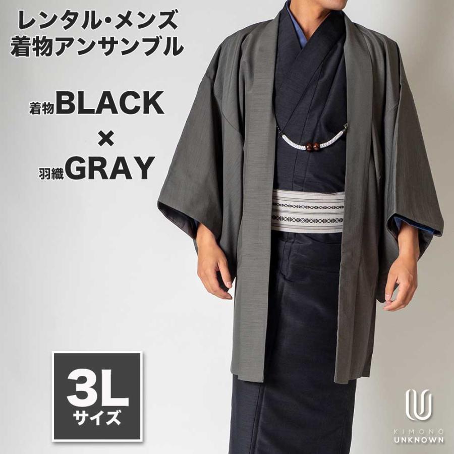 レンタル】メンズ着物アンサンブル【対応身長180cm〜190cm】【 3L 