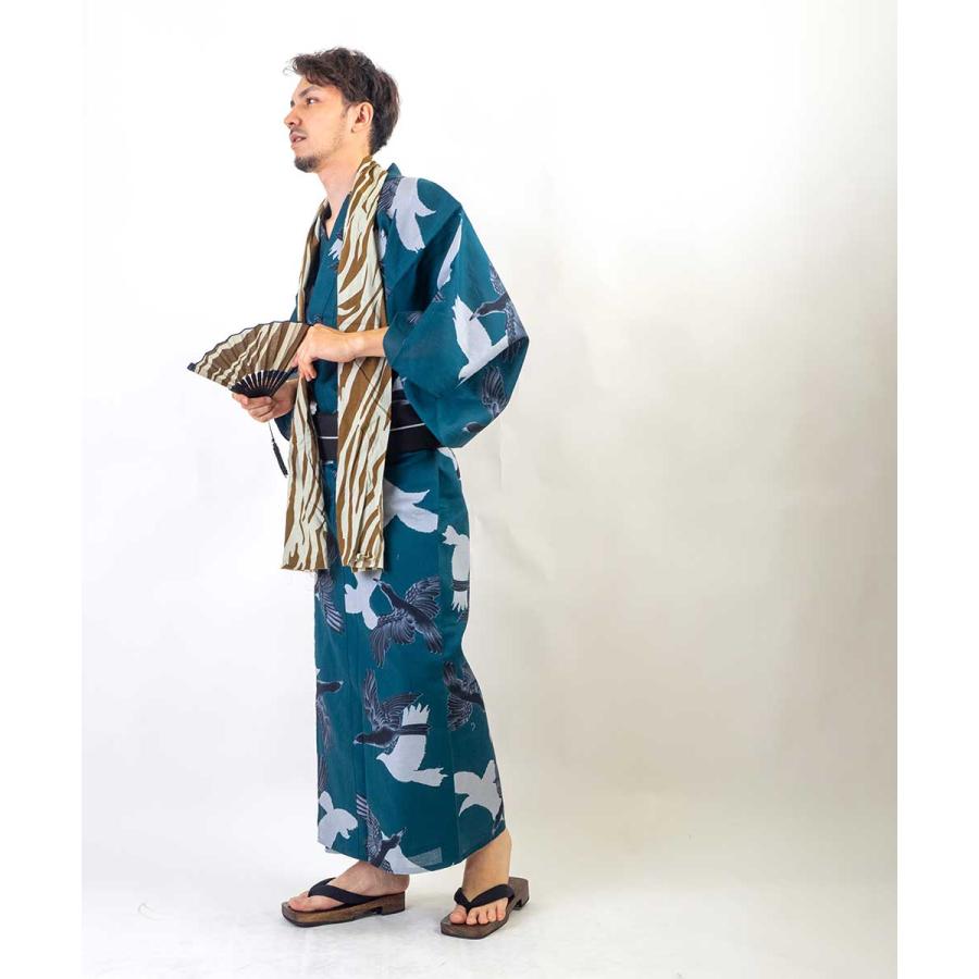 浴衣 メンズ/送料無料/浴衣+帯+下駄+腰紐/高級綿麻[Ummm.重ね八咫烏