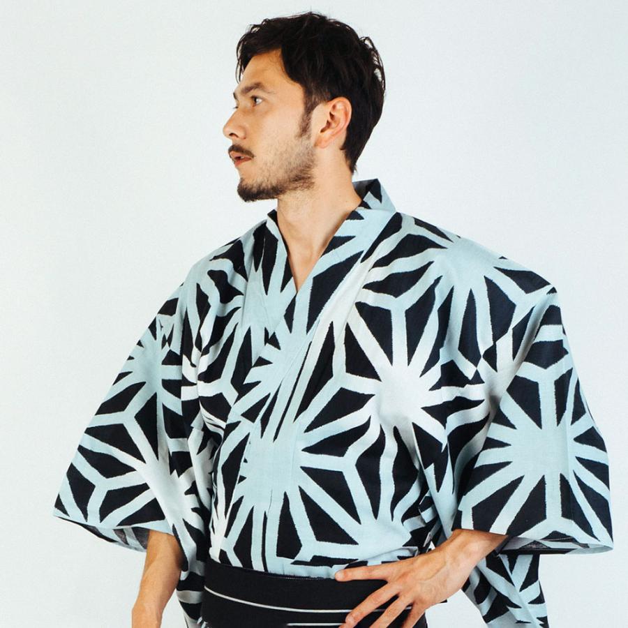 男浴衣セット/日本製高級生地/浴衣+帯+下駄+腰紐/Ummm.麻の葉メンズ