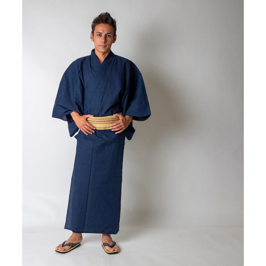 男浴衣セット/浴衣+帯+下駄+腰紐/IKS小絣メンズ浴衣/お仕立て上がり
