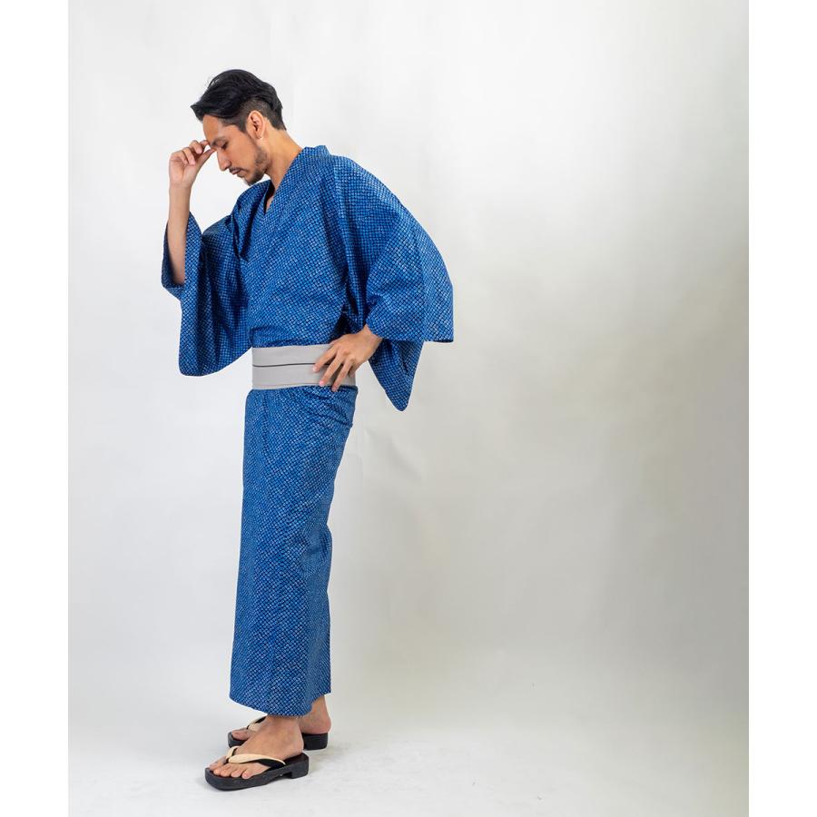 LL 浴衣リメイク 男浴衣 紺 フリル袖ゆったりワンピース LL 浴衣リメイク 新品反物二種フリル袖ゆったりワンピース
