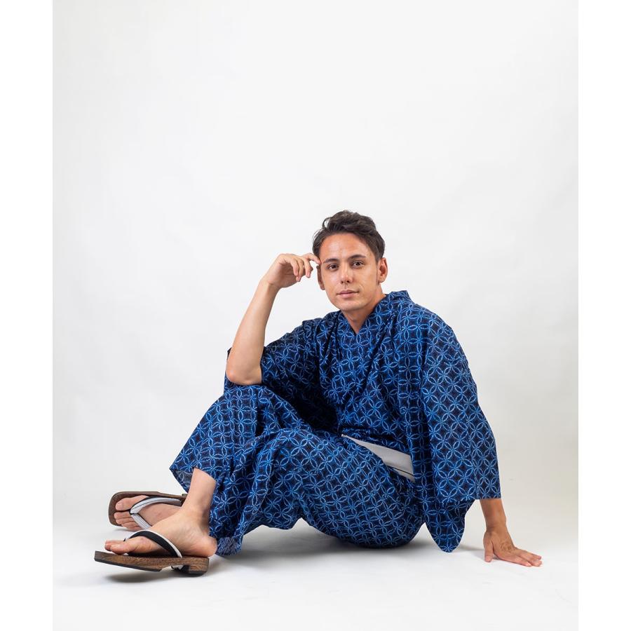 男浴衣セット/浴衣+帯+下駄+腰紐/Ummm.絞り調メンズ浴衣/お