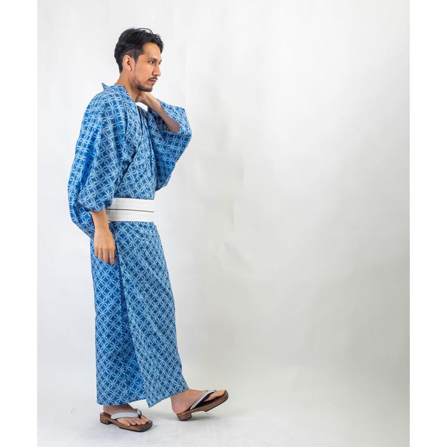男浴衣セット/浴衣+帯+下駄+腰紐/Ummm.絞り調メンズ浴衣/お