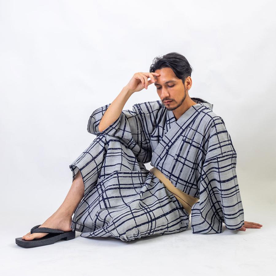 男浴衣セット/浴衣+帯+下駄+腰紐/白繊-HAKUSEN-メンズ浴衣/お仕立て