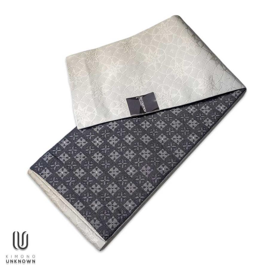 半巾帯【ゆかた帯】 IKS COLLECTIONオリジナル小袋帯 イクス チェック 花柄 グレー 黒 ★浴衣 和服 和装 おしゃれ | 