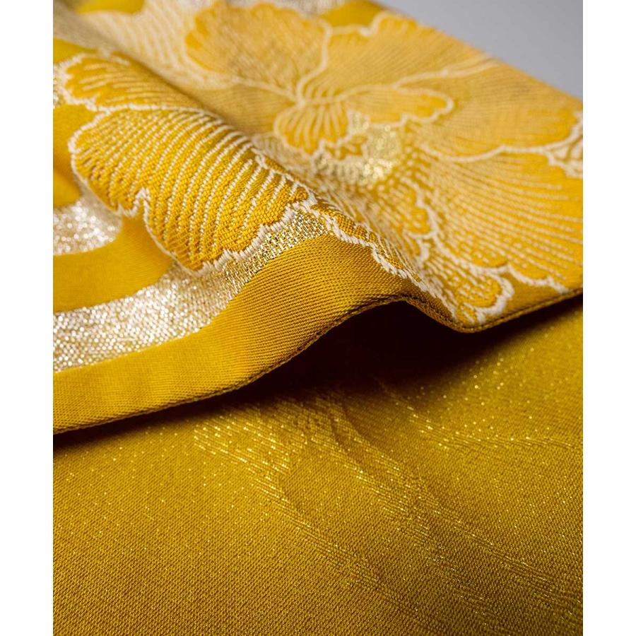 半巾帯【ゆかた帯】 京都岡重 花柄 牡丹 ボーダー 黄色 ゴールド 骸骨 ★浴衣 和服 和装 おしゃれ |  | 01