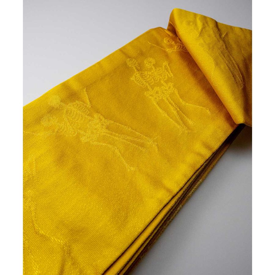 半巾帯【ゆかた帯】 京都岡重 花柄 牡丹 ボーダー 黄色 ゴールド 骸骨 ★浴衣 和服 和装 おしゃれ |  | 03