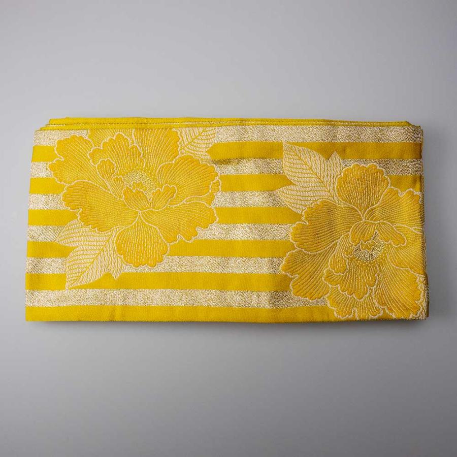 半巾帯【ゆかた帯】 京都岡重 花柄 牡丹 ボーダー 黄色 ゴールド 骸骨 ★浴衣 和服 和装 おしゃれ |  | 04