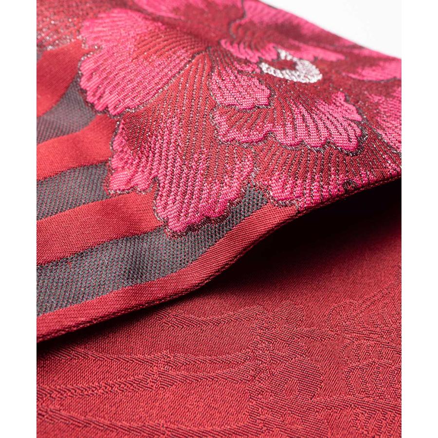 半巾帯【ゆかた帯】 京都岡重 花柄 牡丹 ボーダー 赤 黒 骸骨 ★浴衣 和服 和装 おしゃれ |  | 01