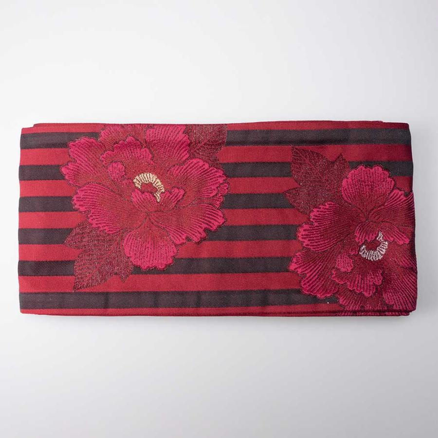 半巾帯【ゆかた帯】 京都岡重 花柄 牡丹 ボーダー 赤 黒 骸骨 ★浴衣 和服 和装 おしゃれ |  | 04