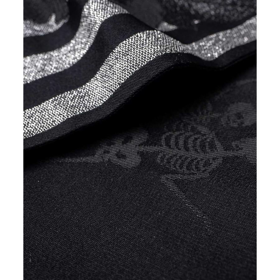 半巾帯【ゆかた帯】 京都岡重 花柄 牡丹 ボーダー シルバー 黒 骸骨 ★浴衣 和服 和装 おしゃれ |  | 01