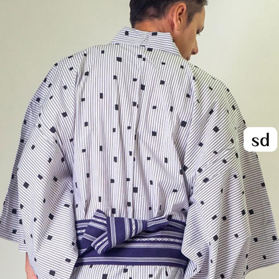 期間限定特別価格 男浴衣セット 【浴衣+帯+下駄+腰紐】【塩縮ドビー織りメンズ浴衣】お仕立て上がりメンズ浴衣4点セット スクエアドット グレー 白系 黒系 |  | 03