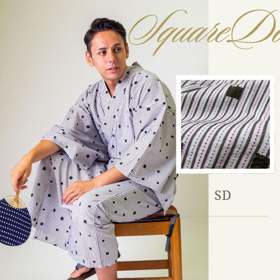 期間限定特別価格 男浴衣セット 【浴衣+帯+下駄+腰紐】【塩縮ドビー織りメンズ浴衣】お仕立て上がりメンズ浴衣4点セット スクエアドット グレー 白系 黒系 |  | 06