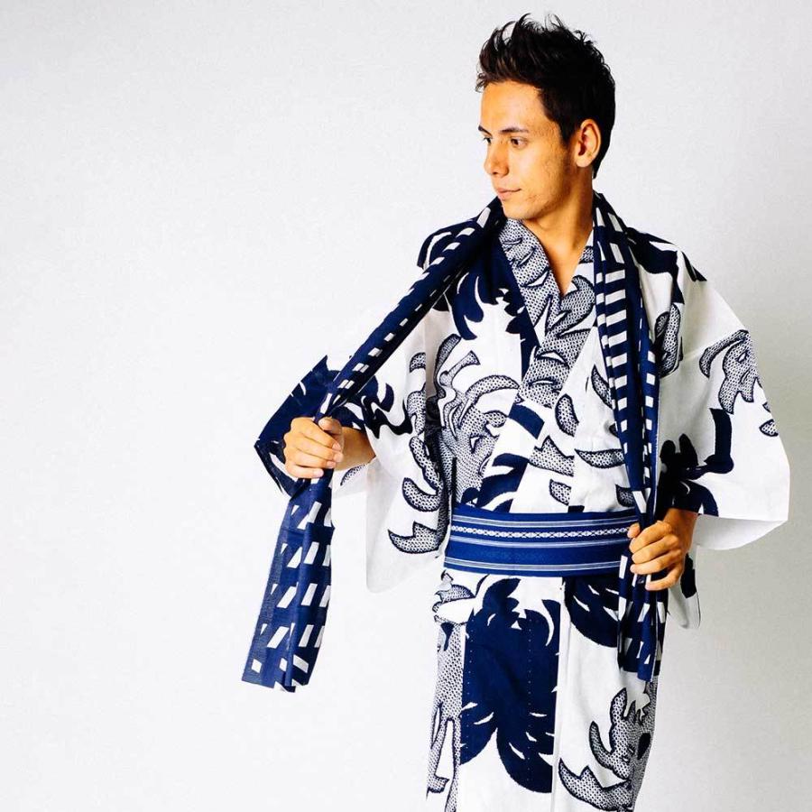 浴衣 メンズ/送料無料/日本製高級生地 男らしい古典柄 伝統的な紺白の