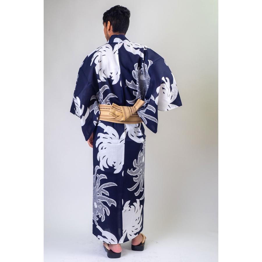 男浴衣セット/日本製高級生地 男らしい古典柄 伝統的な紺白のゆかた