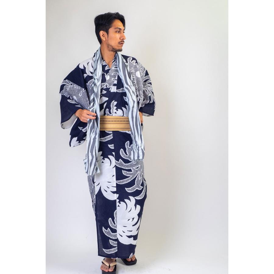 男浴衣セット/日本製高級生地 男らしい古典柄 伝統的な紺白のゆかた