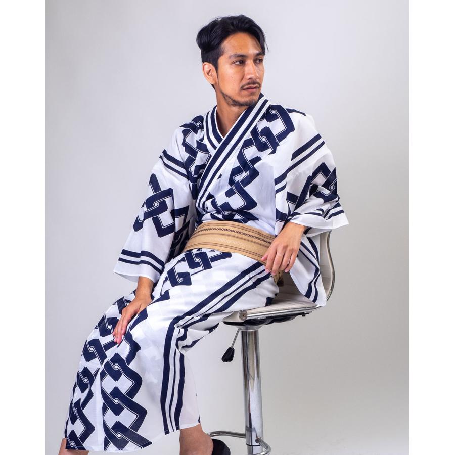 男浴衣セット/日本製高級生地 男らしい古典柄 伝統的な紺白のゆかた