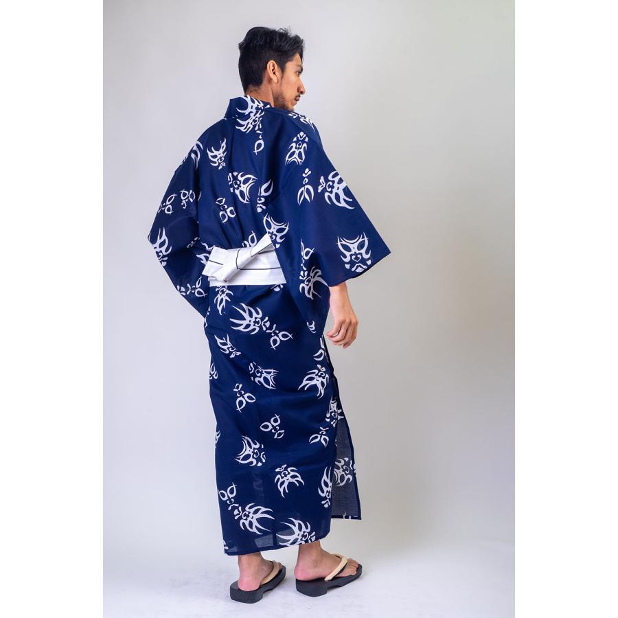 男浴衣セット/日本製高級生地 男らしい古典柄 伝統的な紺白のゆかた