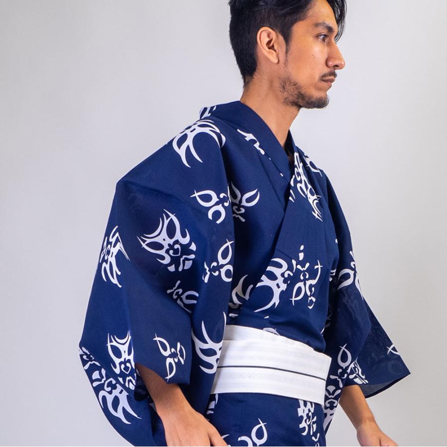 男浴衣セット/日本製高級生地 男らしい古典柄 伝統的な紺白の