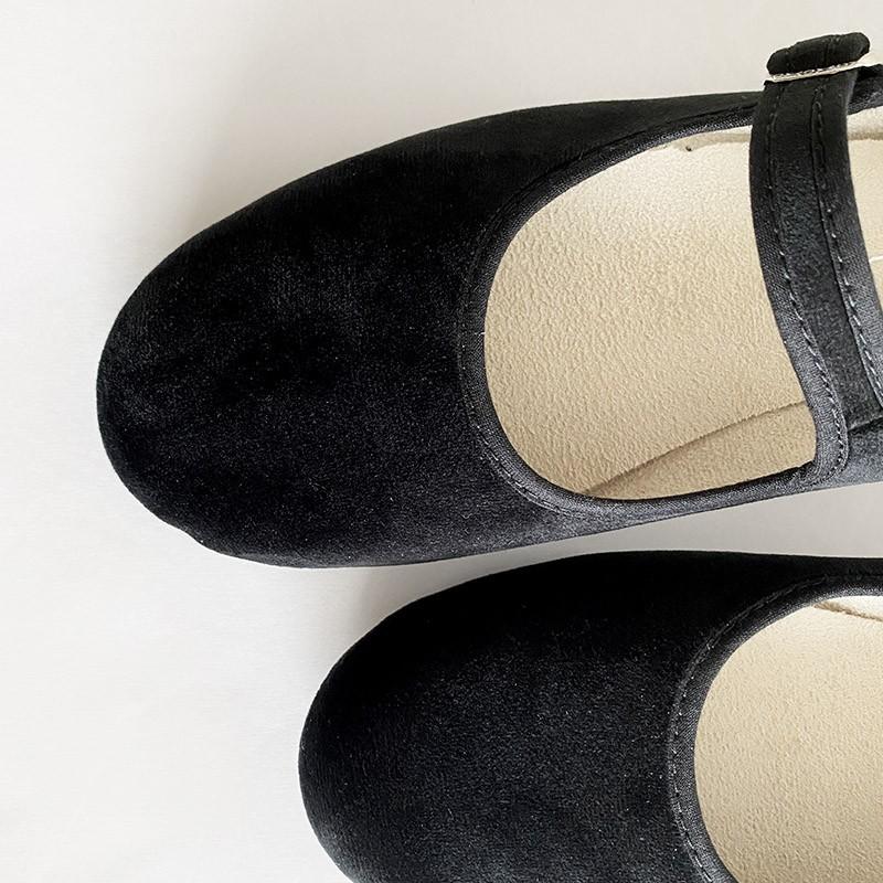 LA CADENA ラ カデナ ベロア ワンストラップシューズ スナップボタン