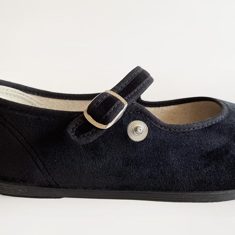 LA CADENA ラ カデナ ベロア ワンストラップシューズ スナップボタン