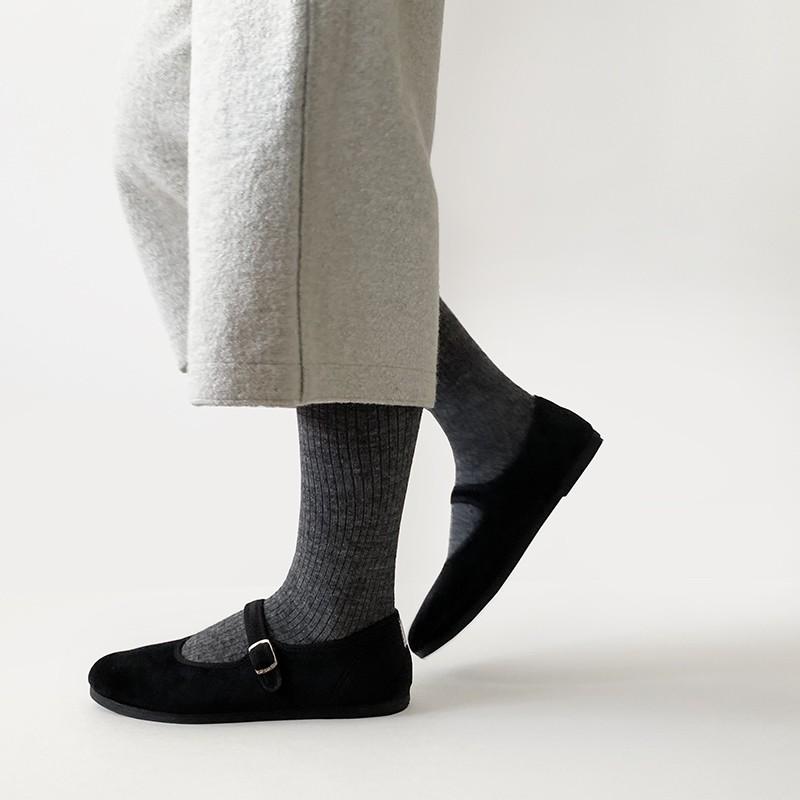 LA CADENA ラ カデナ ベロア ワンストラップシューズ スナップボタン