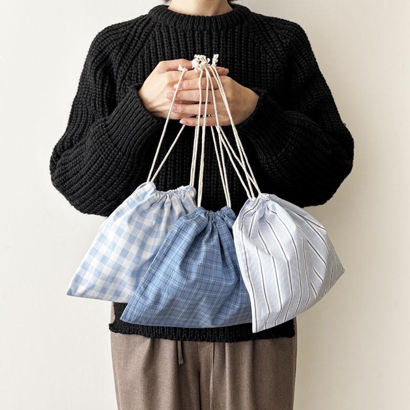 Poncha様用　SARA BIZ 5重ケット ベージュ1枚、ブルー1枚 Cinq（サンク） オリジナル巾着袋 コットン 綿 21.5×26.5 ギンガム