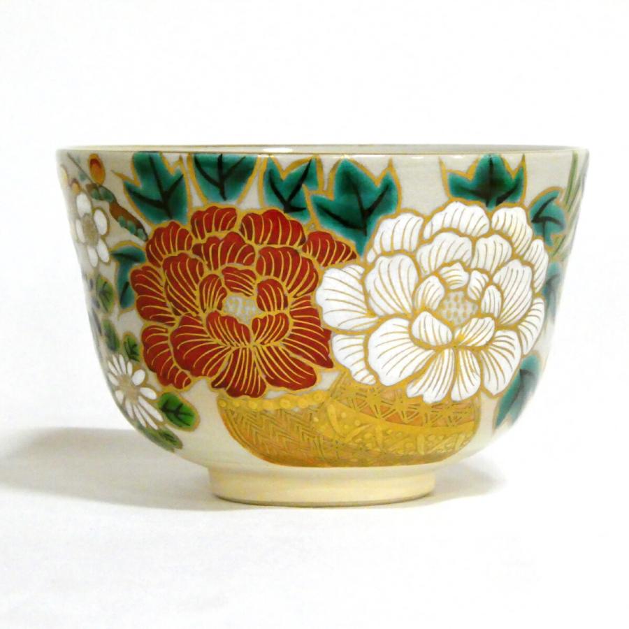 茶道具】京焼 押小路窯 庄左エ門作 色絵花籠文 茶碗【中古 ・