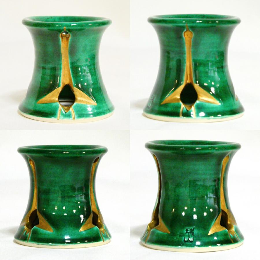 茶道具】萬古焼 加賀瑞山作 立鶴蓋置 青釉【中古 美品】 : ますや雲湧