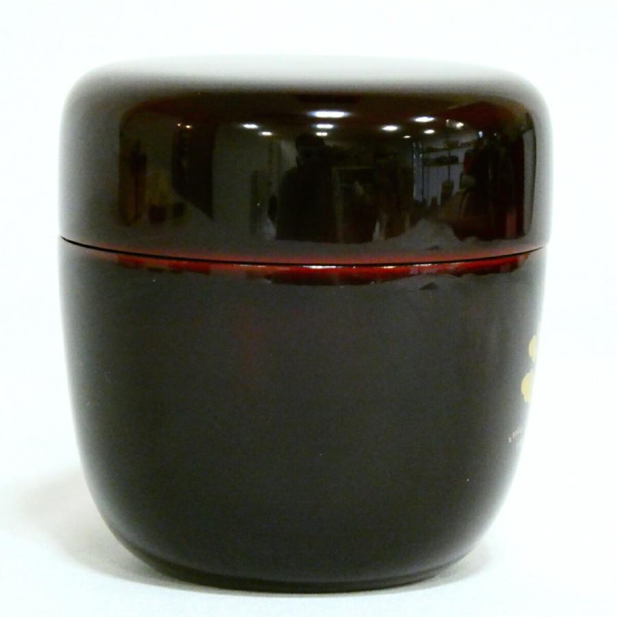 茶道具】塗師 千穂造 井伊大老好 菫に雲雀蒔絵 溜 中棗 茶道具【中古