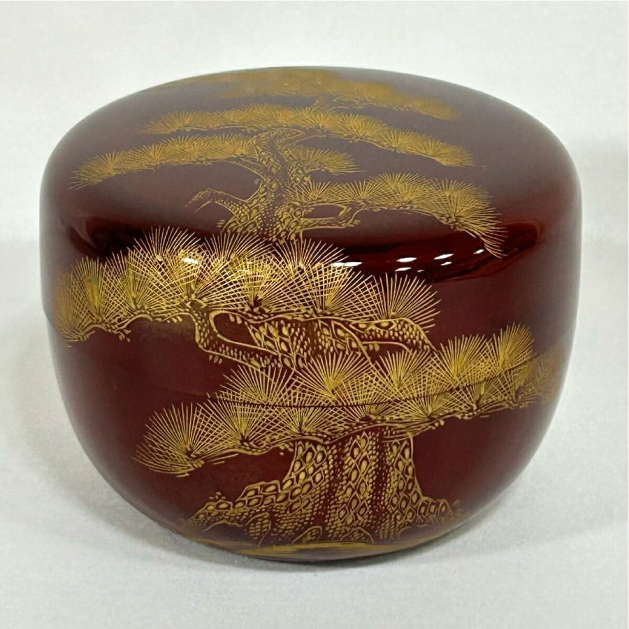 三月の特売品】蒔絵師 月峯作 溜塗 沈金 老松蒔絵 平棗 茶道具 三月の特売品】蒔絵師 月峯作 溜塗 沈金 老松蒔絵 平棗 茶道具