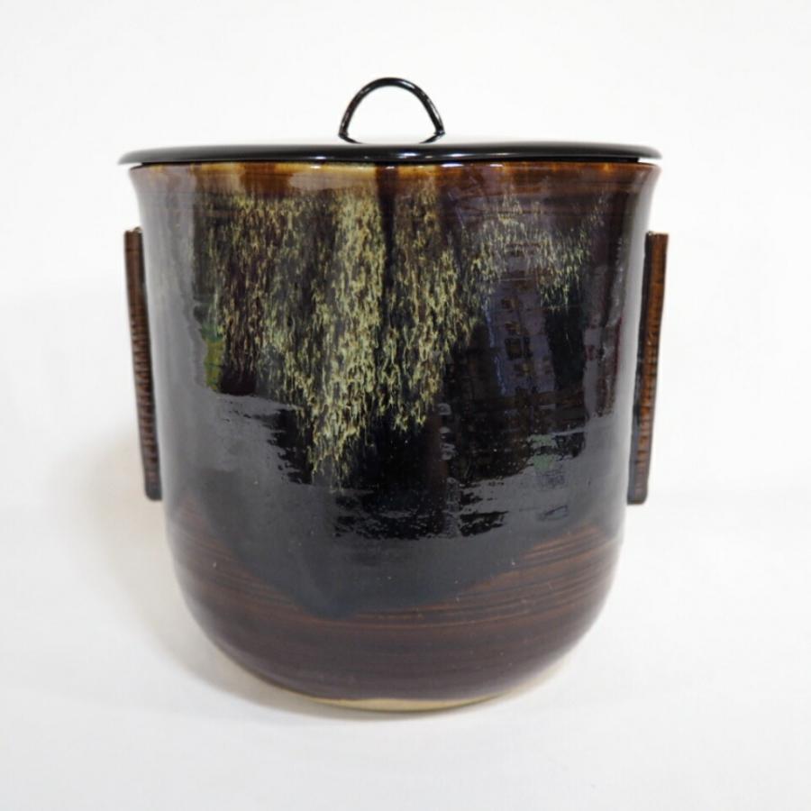 五月の特売品】青柳翠峰作 高取水指 菱形 管耳付 塗蓋 茶道具【中古 美