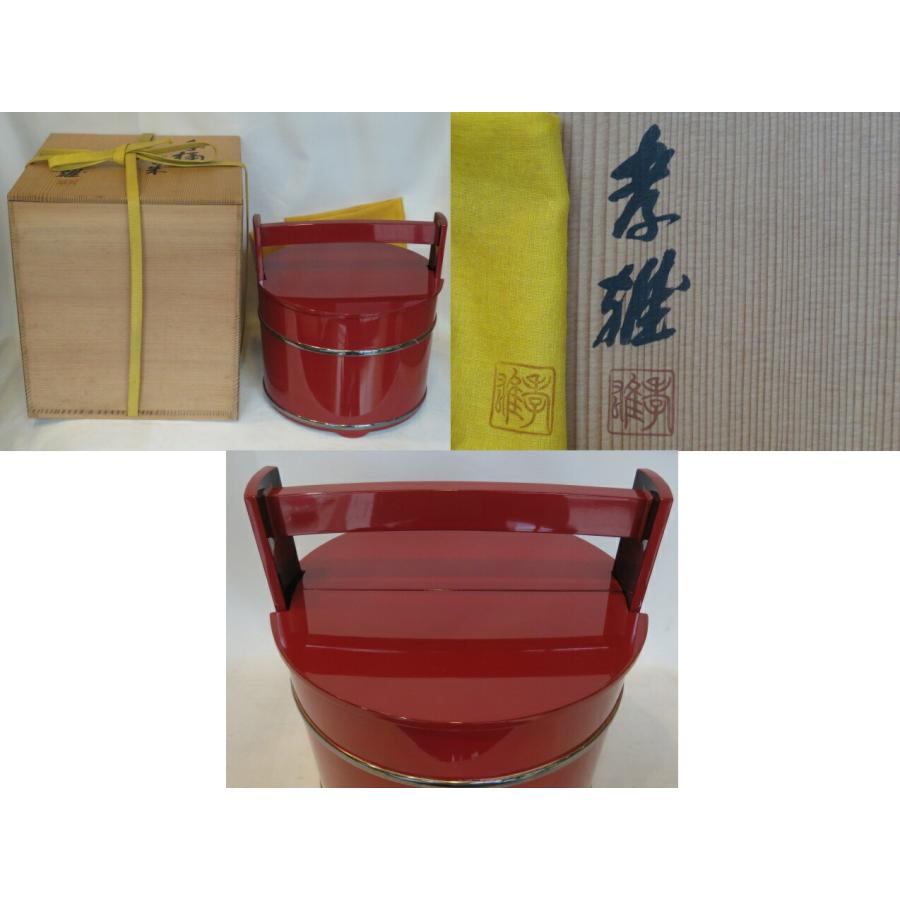 五月◇特売品）輪島塗 塗師 若島孝雄作 銀箍 朱手桶水指 表千家江岑好 