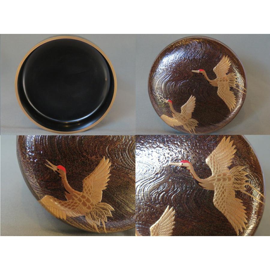 三月◇特売品）加賀蒔絵師 吉田華正作 金波塗 鶴蒔絵 大平棗 茶道具 