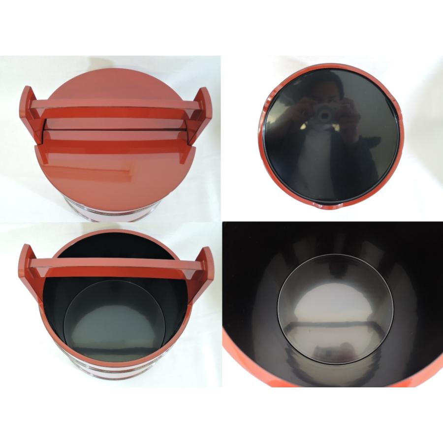 茶道具 水指 手桶 朱塗 銀箍 銀タガ 割蓋