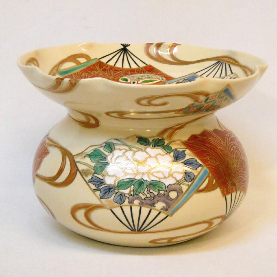 お正月特価】平安清水焼 高台寺窯 森里陶楽作 砂金袋水指 扇面草花紋